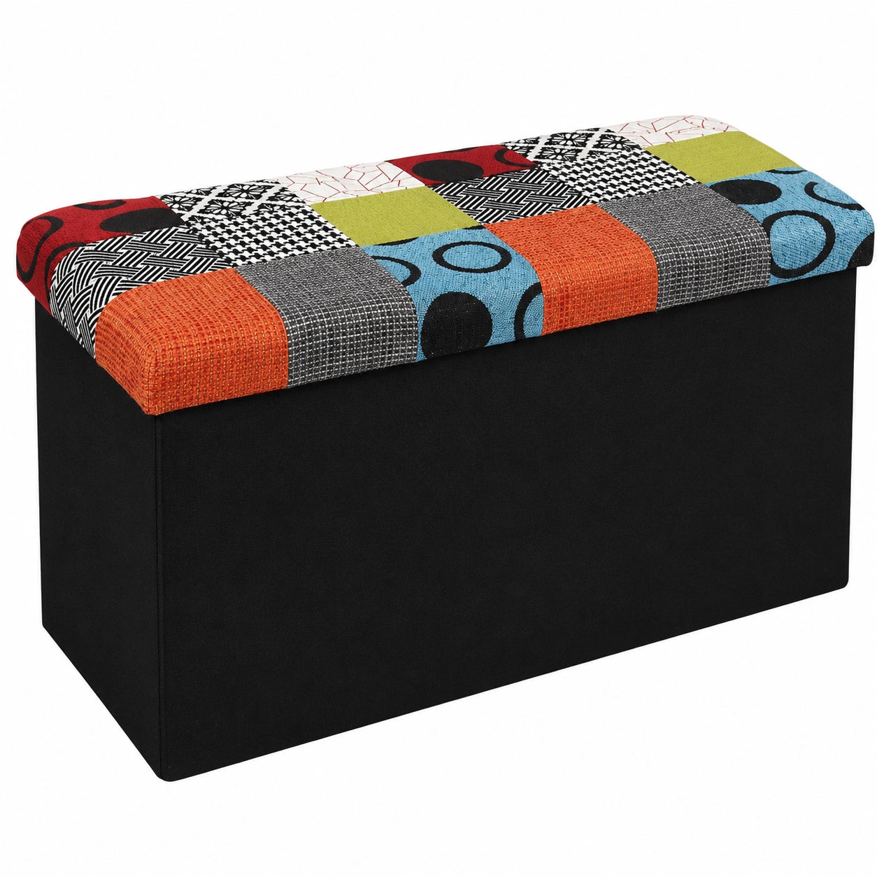 Kompakte Patchwork-Truhenbank, faltbar, 76x38x38 cm