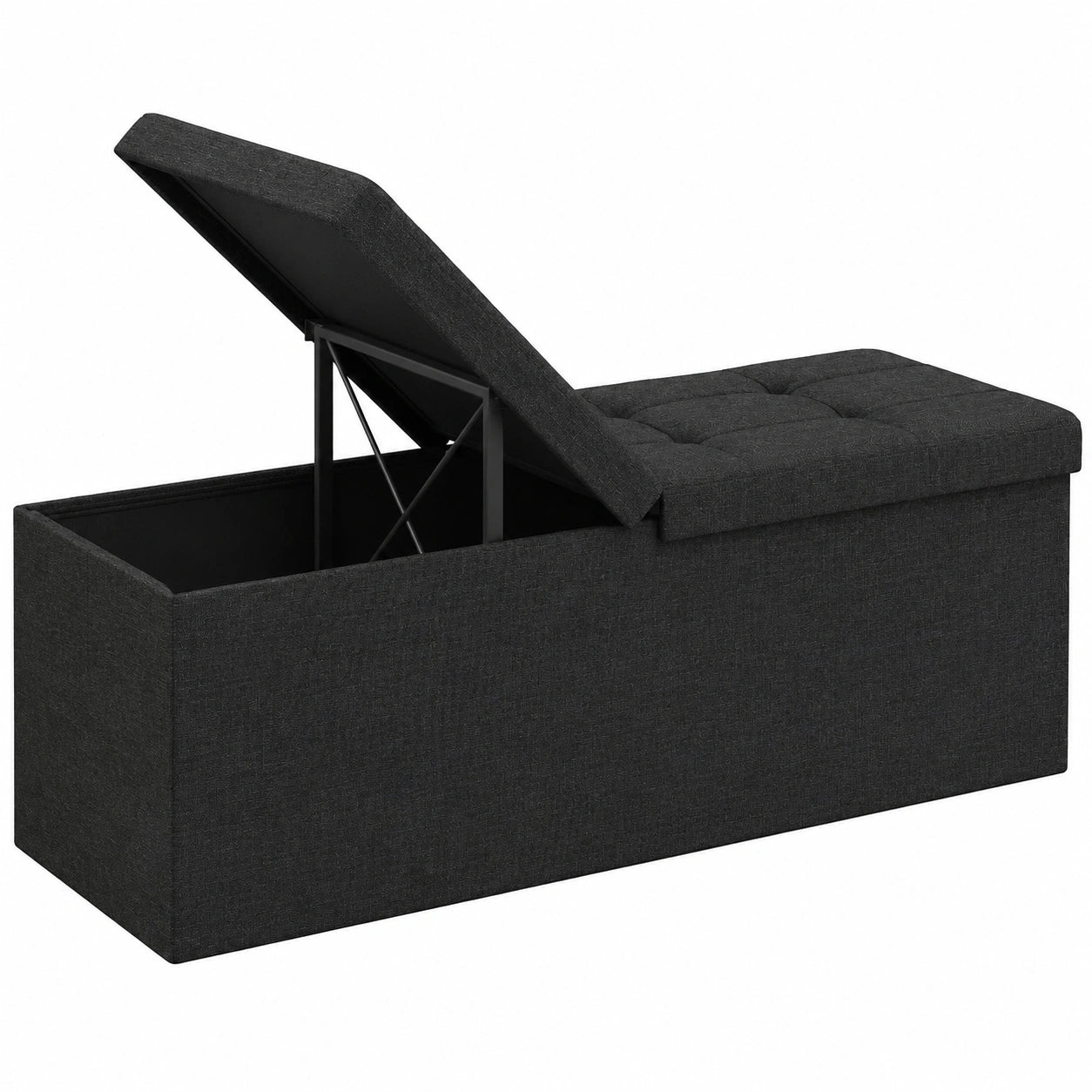 Robuste SONGMICS Sitzbank mit Stauraum – Faltbare Ottomane, 300 kg Tragkraft, Schwarz