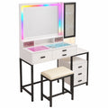 Moderner Schminktisch mit RGB LED, Schubladen und Hocker, Weiß