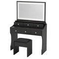 Eleganter Schminktisch mit LED-Beleuchtung und Spiegel, inklusive Hocker, 5 Schubladen und Steckdose, einstellbare Farbtemperaturen, Schwarz