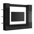 Moderne Wohnwand für TV bis 70 Zoll mit Stauraum und Vitrine, Schwarz, 228x30x170 cm