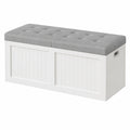Stauraum-Sitzbank mit Leinenkissen, Weiß-Grau, 109 cm, ideal für Flur und Wohnzimmer
