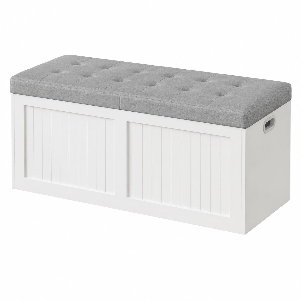 Stauraum-Sitzbank mit Leinenkissen, Weiß-Grau, 109 cm, ideal für Flur und Wohnzimmer