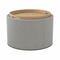 Runder HOMCOM Polsterhocker mit Stauraum und Klappdeckel, Leinenoptik, Grau, 56 x 56 x 42 cm