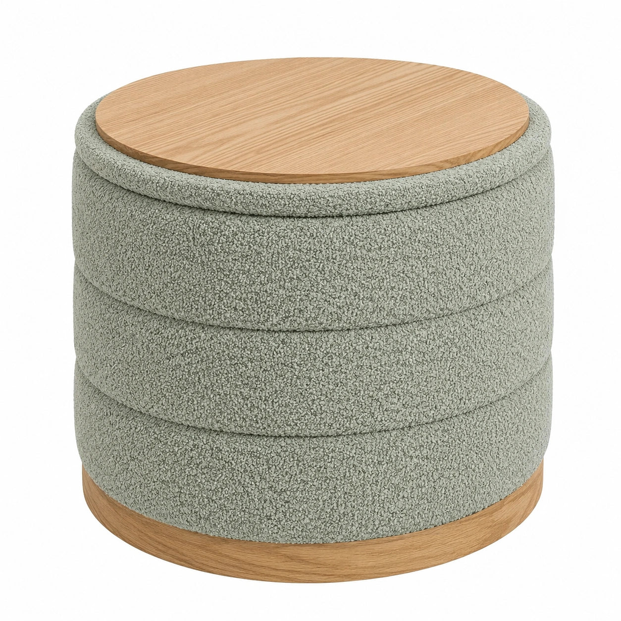 Runder Chenille Sitzhocker mit Stauraum und Tischplatte, Faltbar, Grün, 58x58x44 cm