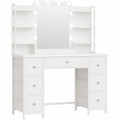 Moderner Schminktisch mit LED, Großer Spiegel, 7 Schubladen & 6 Fächer, Weiß