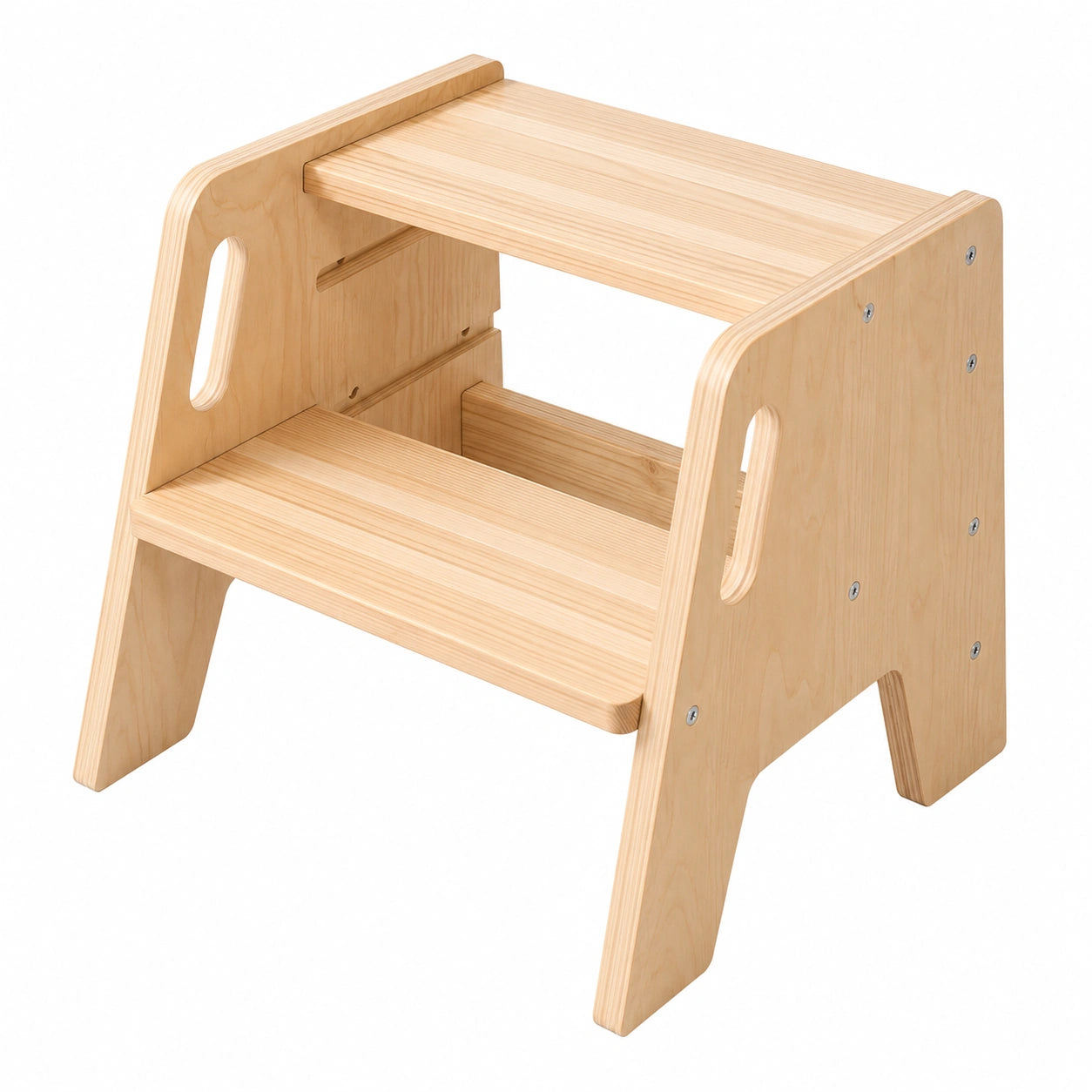 Zweistufiger Kinderhocker aus Holz mit Höhenverstellung für Bad und Küche