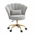Ergonomischer Samt-Drehstuhl, höhenverstellbar, mit Blütenblatt-Rückenlehne und Kopfkissen, für Homeoffice und Schlafzimmer, belastbar bis 120 kg, Grau
