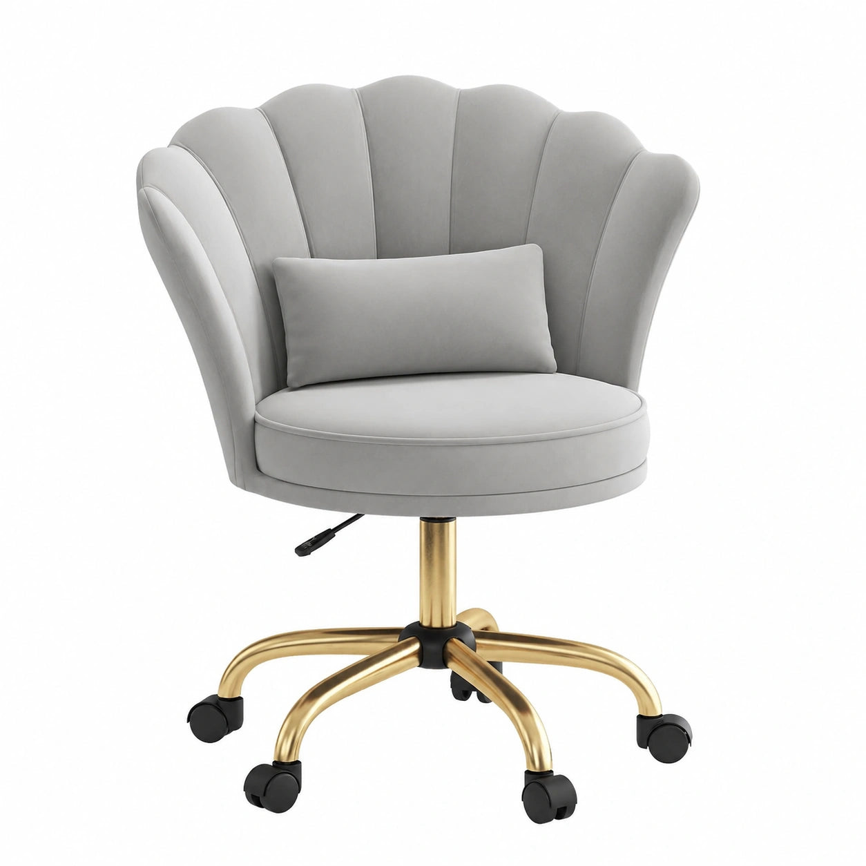 Ergonomischer Samt-Drehstuhl, höhenverstellbar, mit Blütenblatt-Rückenlehne und Kopfkissen, für Homeoffice und Schlafzimmer, belastbar bis 120 kg, Grau
