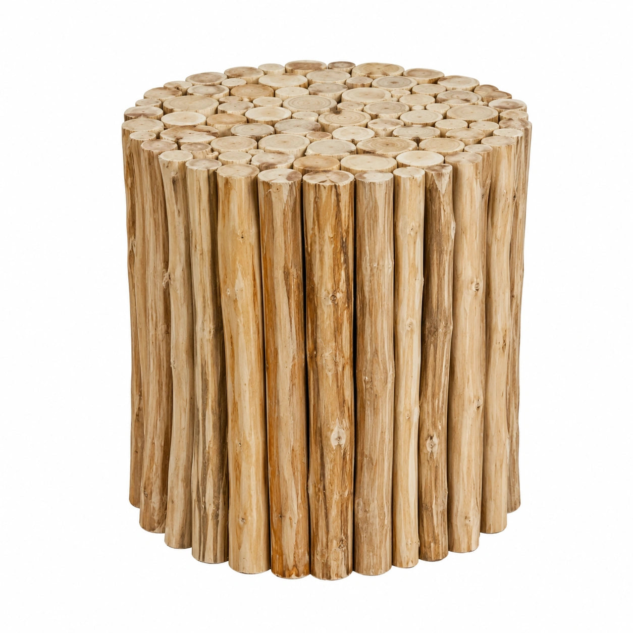 Runder Massivholz-Sitzhocker in Braun, Antik-Look, 30x30x30 cm