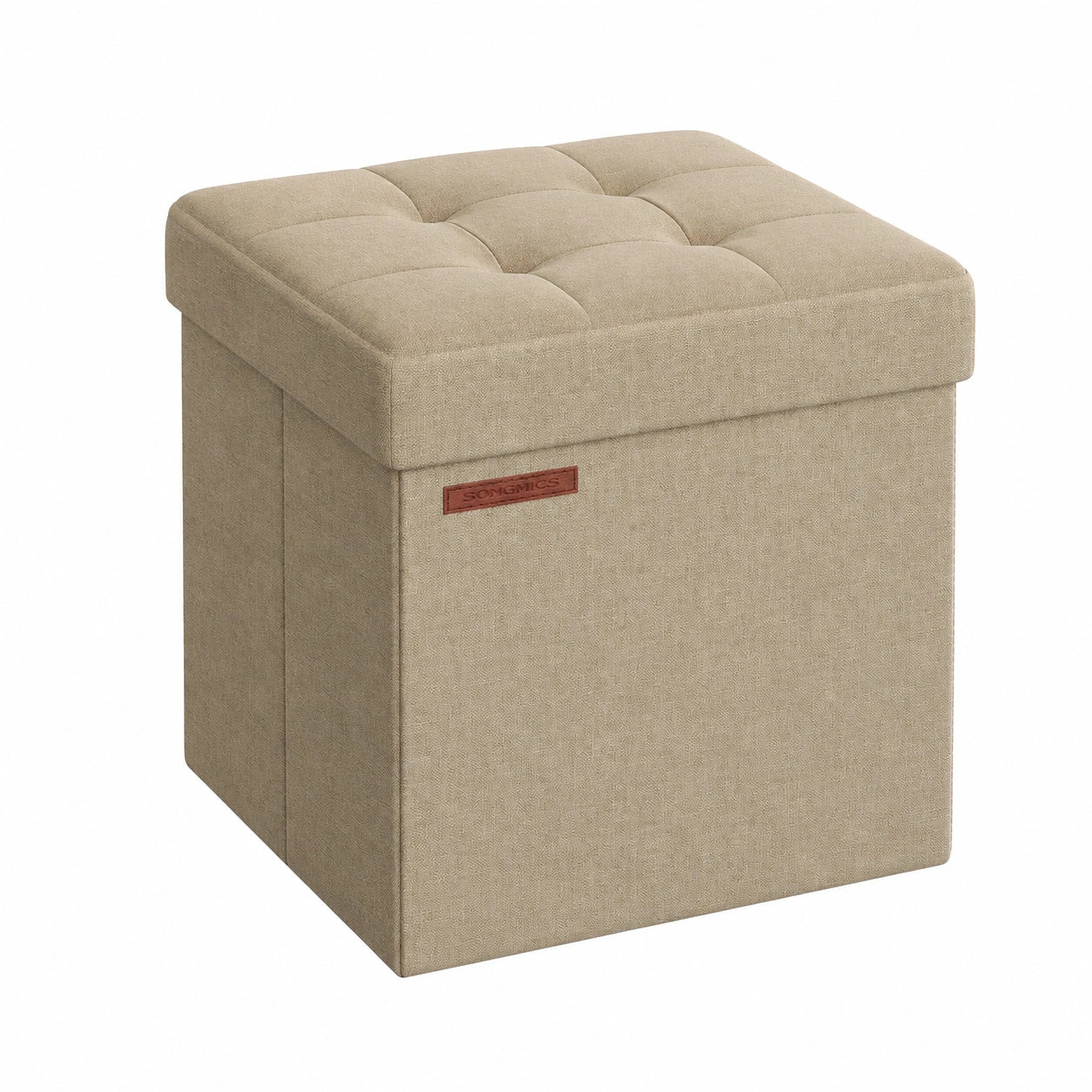 SONGMICS Faltbare Sitztruhe mit Stauraum, 38 cm, Fußbank und Aufbewahrungsbox, Kamelbraun