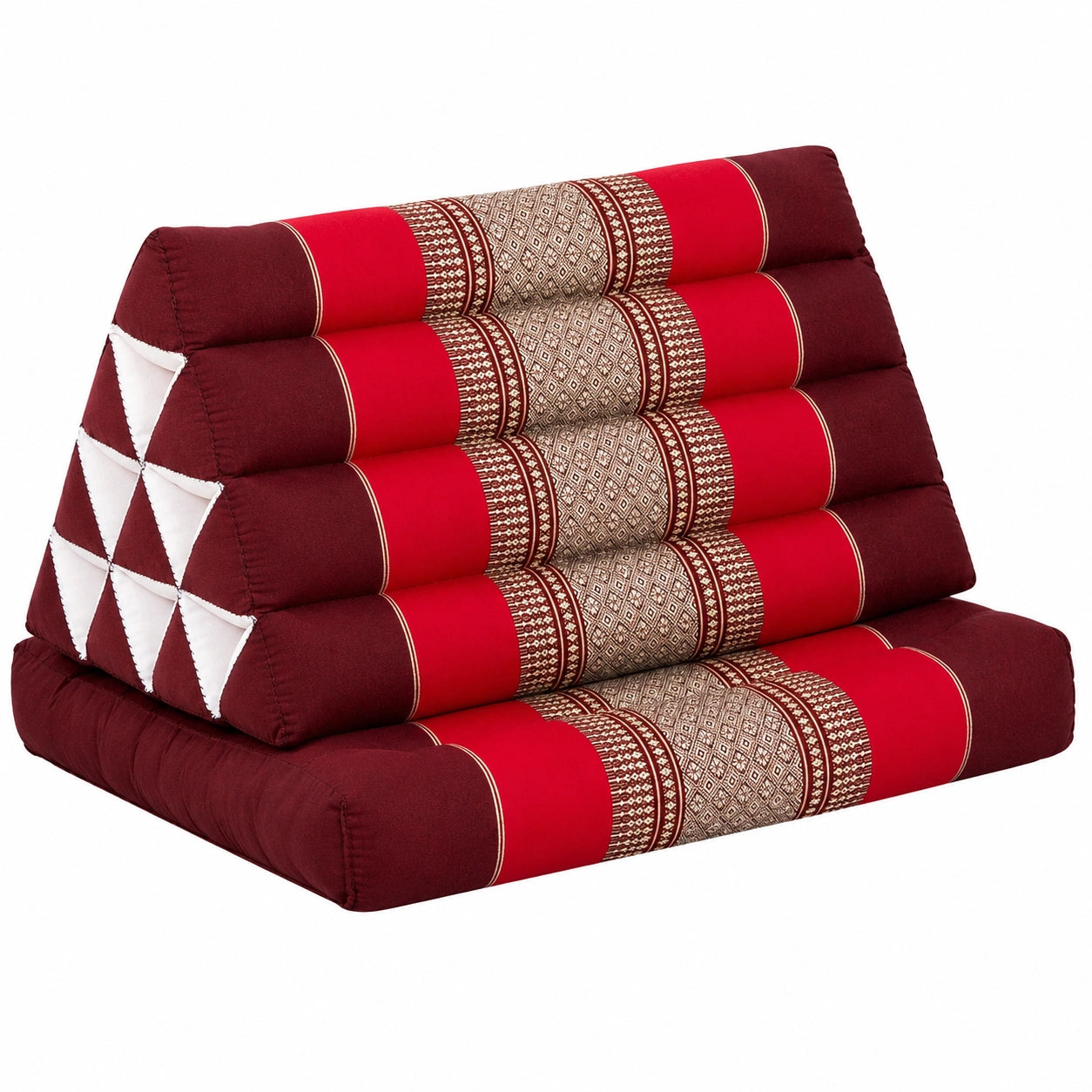 Handgefertigtes Thaikissen Set 75x50x8cm - Faltbare Rückenlehne und Sitzkissen aus Kapok, Ideal für Meditation in Rubinrot