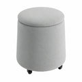Runder Hocker mit Stauraum, Teddy-Stoff, abnehmbarer Deckel, Rollen, für Wohnzimmer & Flur, Ø37 x 45 cm, Grau