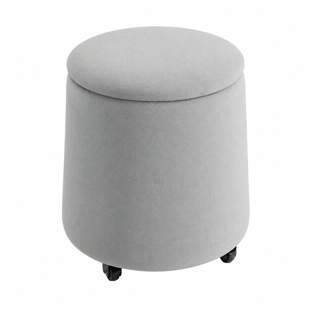 Runder Hocker mit Stauraum, Teddy-Stoff, abnehmbarer Deckel, Rollen, für Wohnzimmer & Flur, Ø37 x 45 cm, Grau