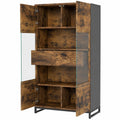 Elegante Vitrine mit LED-Beleuchtung und Schubladen, Schwarzes Design mit Holzoptik, 80x40x138cm