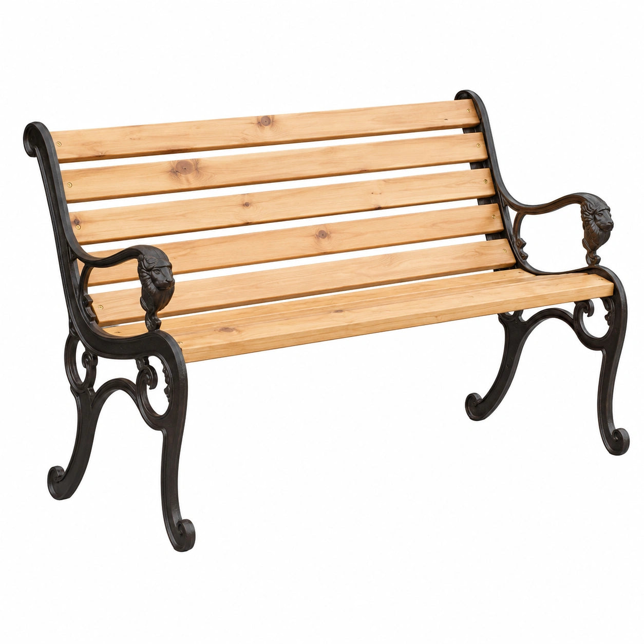 Mendler 2-Sitzer Gartenbank aus Kiefernholz und Gusseisen, 132cm - Natur