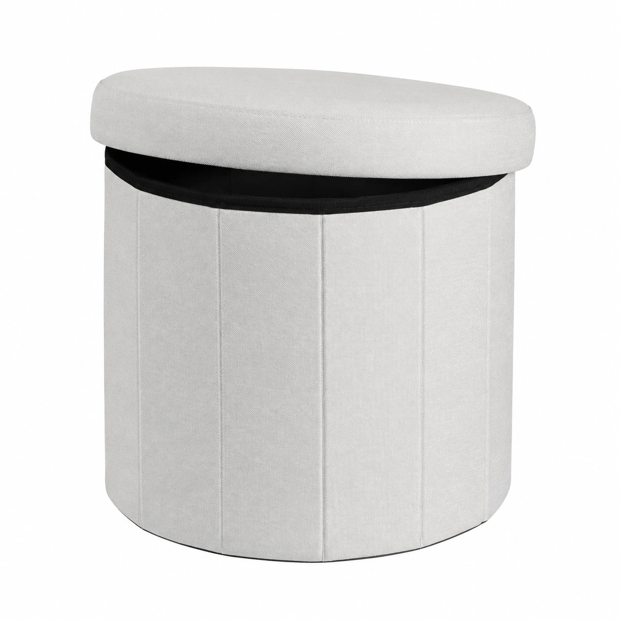 Großer runder Sitzhocker mit Stauraum, klappbar, cremefarben