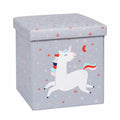 Stabiler Einhorn-Stoffhocker mit Stauraum, 35x35x35 cm, grau