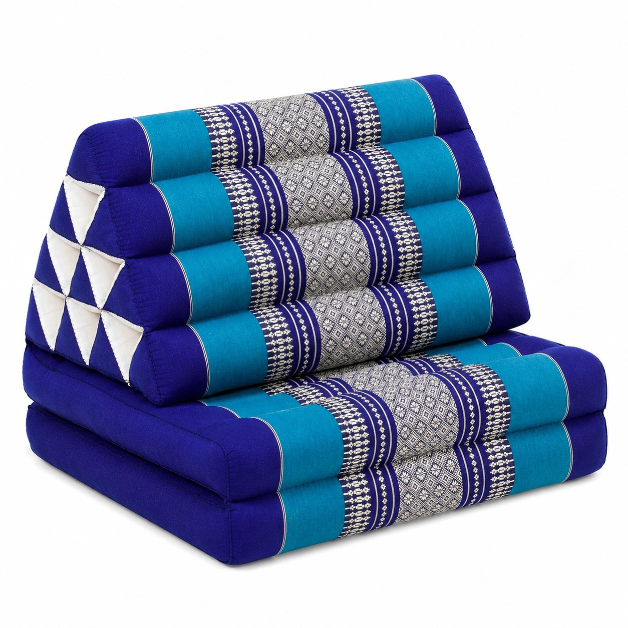 Handgefertigtes Thai-Dreieckskissen Set mit Sitzauflagen, Kapok-Füllung, Blau - 120x50x8cm