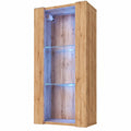 Moderne Hängeschrank Vitrine mit LED-Beleuchtung, Eiche Wotan, 50x100x29cm, ideal für Wohn- und Schlafzimmer